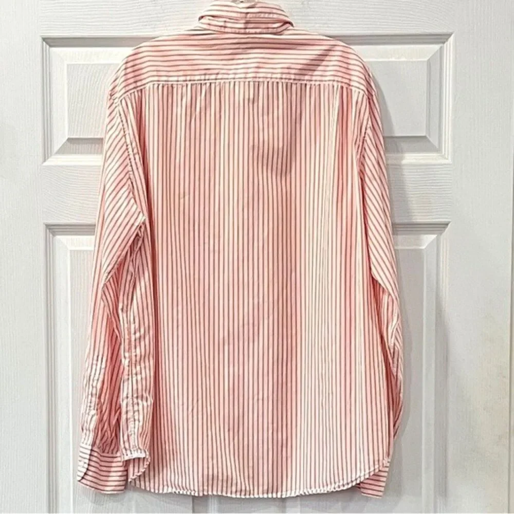 JCrew 100% Cotton Lightweight Tangerine White Striped Button Up Mens XL
